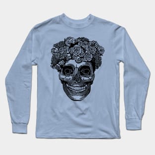 Flower Crown Skull (Black) Long Sleeve T-Shirt